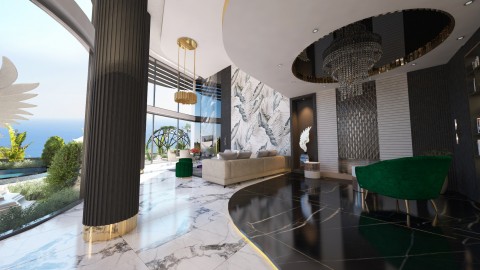 Alanya  Tepe  Mahallesine  Lüks  Satılık Deniz ve Kale Manzaralı  7+2 Villa