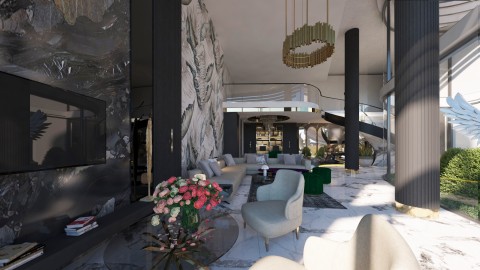 Alanya  Tepe  Mahallesine  Lüks  Satılık Deniz ve Kale Manzaralı  7+2 Villa