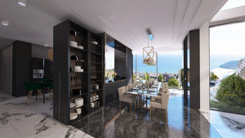 Alanya  Tepe  Mahallesine  Lüks  Satılık Deniz ve Kale Manzaralı  7+2 Villa